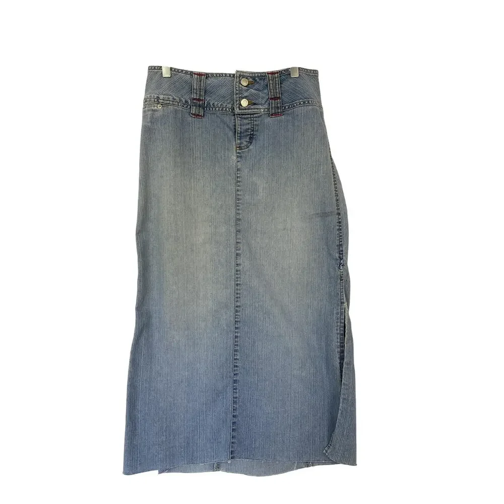 Vintage Edge Denim Skirt Juniors 7 Medium Button Fly Long Side Slit Y2K 31x33‎